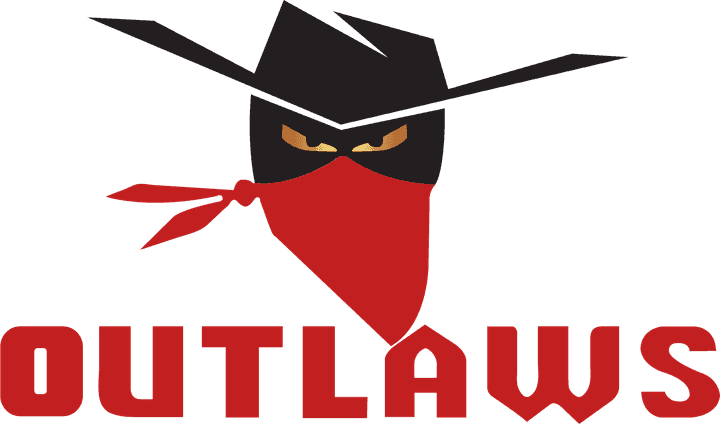 A masked outlaw in a black hat above the Outlaws wordmark
